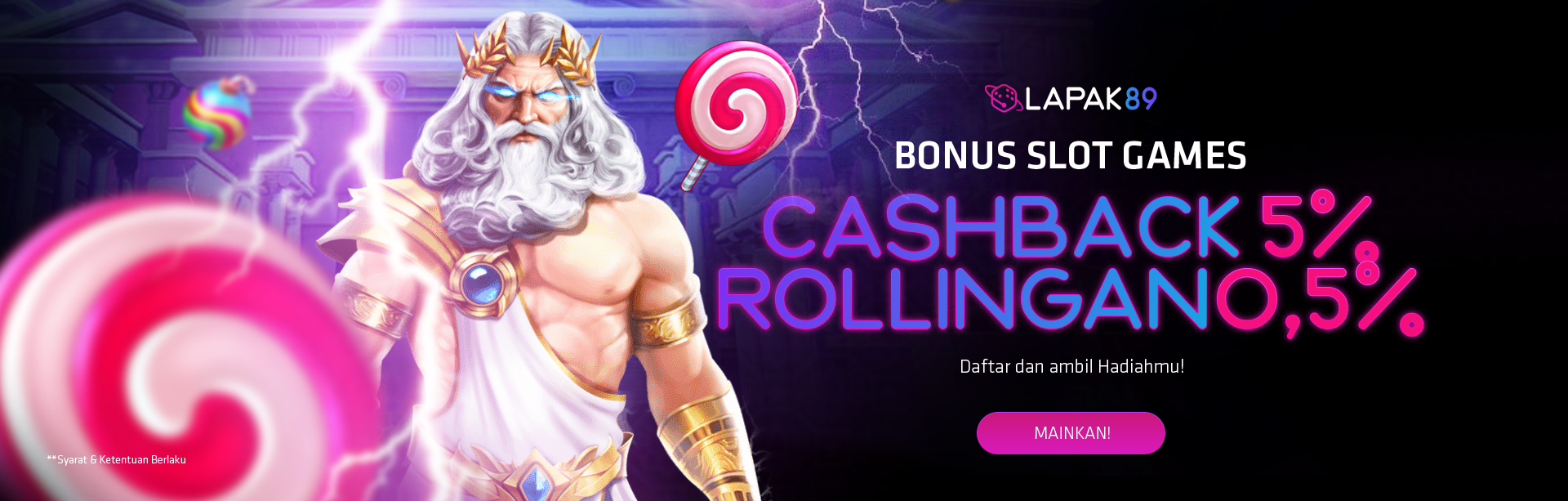 Cashback 5% + Commission 0.5% SLOTS